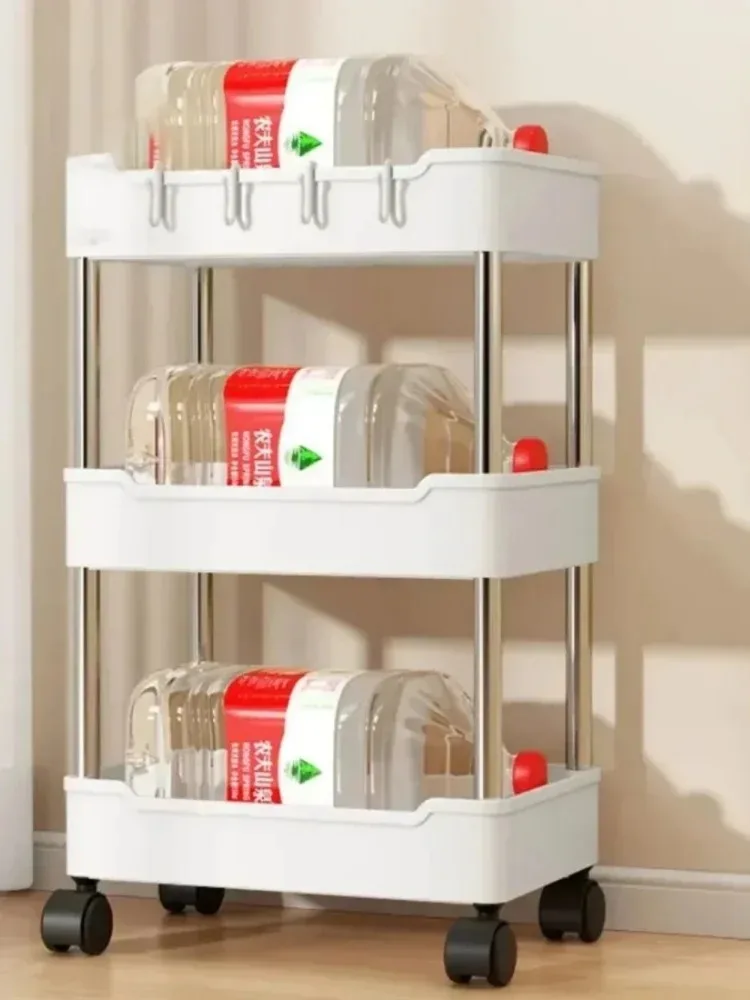 4 Tier Bathroom Shelf Movable Gap Trolley Slim Shampoo Rack with Wheels Shower Rolling Cart Bathroom Accessories No Drill