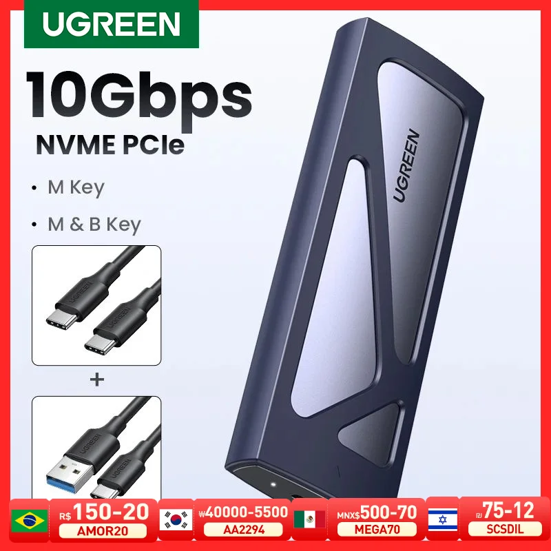 UGREEN M2 SSD Case M.2 NVMe PCIe 10Gbps USB C 3.2 Gen2  SSD Enclosure Tool-Free External  SSD Adapter Supports M and B&M Keys