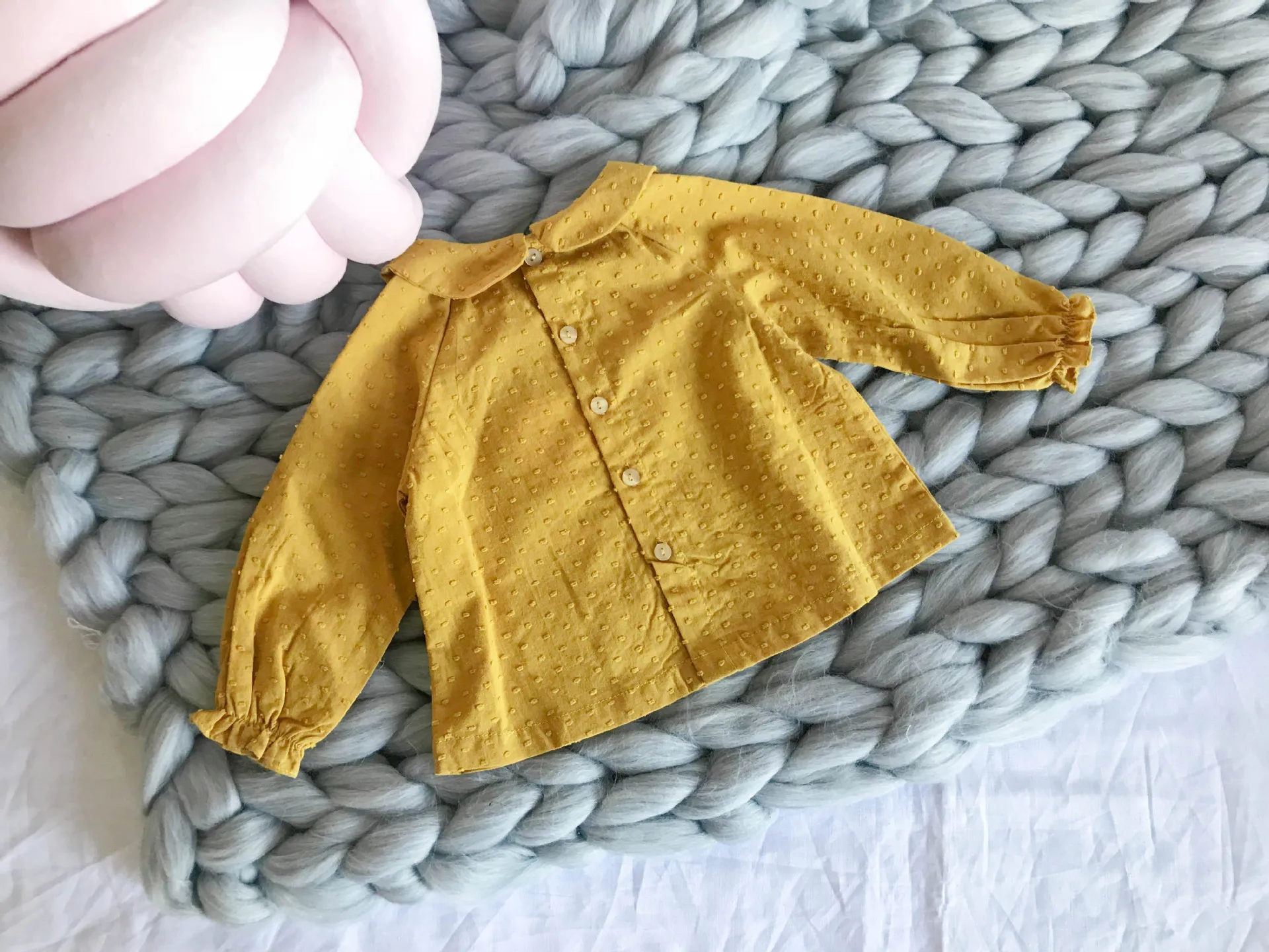 Baby girl clothes 0-3t Spring Infant Blouses Baby Girl Solid Puff Sleeve Shirts Cotton Infant Long Sleeve T Shirts Toddler Casual Lapel Tops