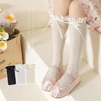 Girls Long Tube Lace Stockings Sweet Bow Jacquard Pattern Mesh Sock Baby Girl Ballet Fishing Net Frilly Socks Lolita Leggings 1