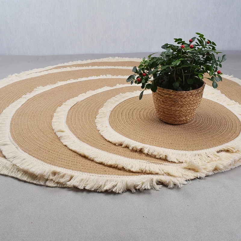

Handmade Round Woven Rugs with Tassel, Vintage Floor Mats, Bedroom, Living Room, Home Decor, Chic Door Mat