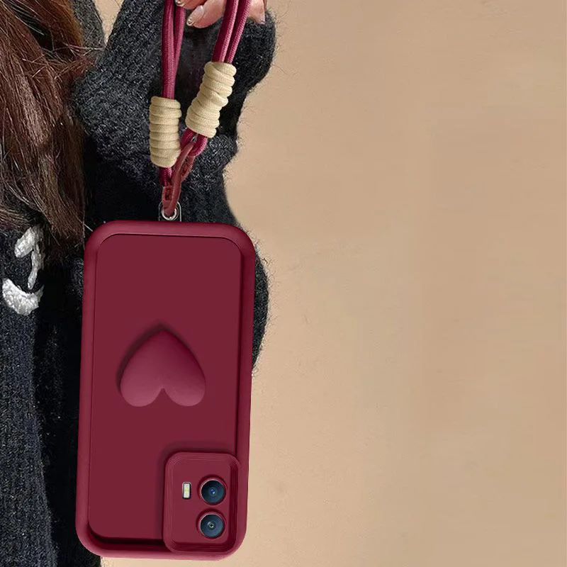 3D Love Heart Hand Strap Silicone Phone Case Cover