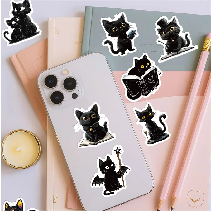 10/30/56PCS 귀여운 검은 고양이 PVC 스티커 미학적 DIY 장식 스크랩북킹 수제 회계 용품 어린이용