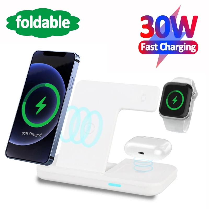 30W Qi Wireless Charger Stand For iPhone 13 12 11 X XR 8 Type C Induction Fast Charge Docking for Samsung S20 S10 Xiaomi Lg etc dual usb car charger