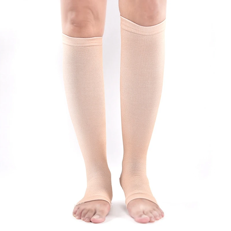 S-XL Elastic Open Toe Knee High Stockings Calf Compression Stockings Varicose Veins Treat Shaping Graduated Pressure