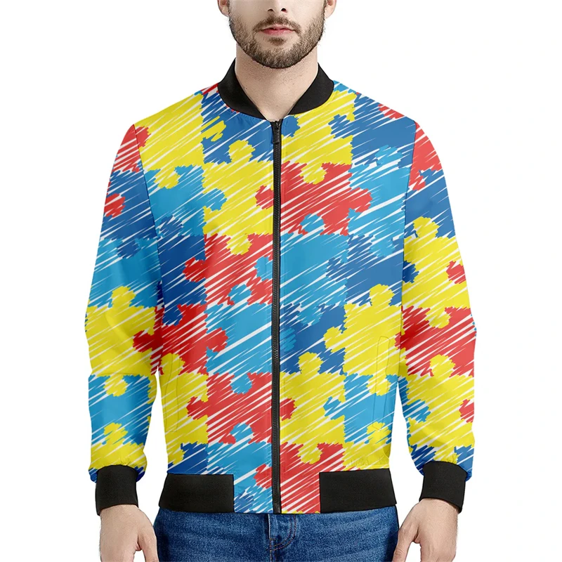 thumbnail image 1 of Chaqueta con estampado de rompecabezas divertido para hombre, primavera y otoño, manga larga, moda informal, chaquetas para niños con estampado 3D, sudaderas holgadas estilo Harajuku, 1 of 4