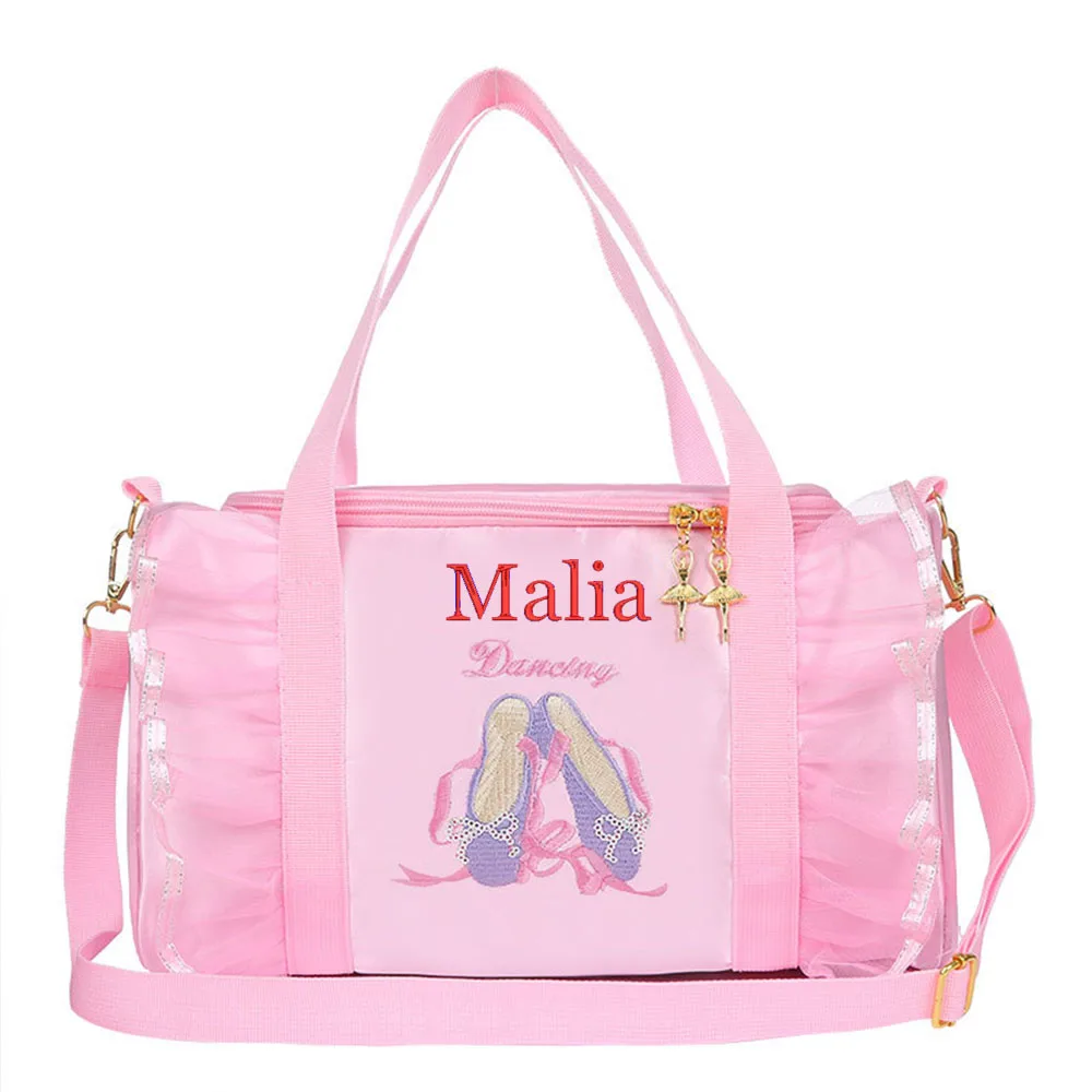 

Personalized Kids Dance Bag for Girls Ballerina Bag Pink Lace Duffel for Ballet Class Crossbody Name Embroidery Ballet Handbag