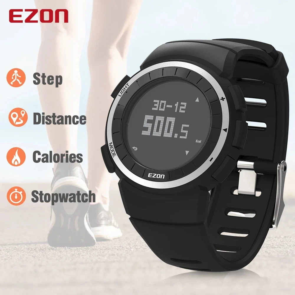 EZON Men Woman Sports Pedometer Calories Chronograph Fashion Outdoor Fitness Watches Waterproof 50m Digital Wristwatches T029