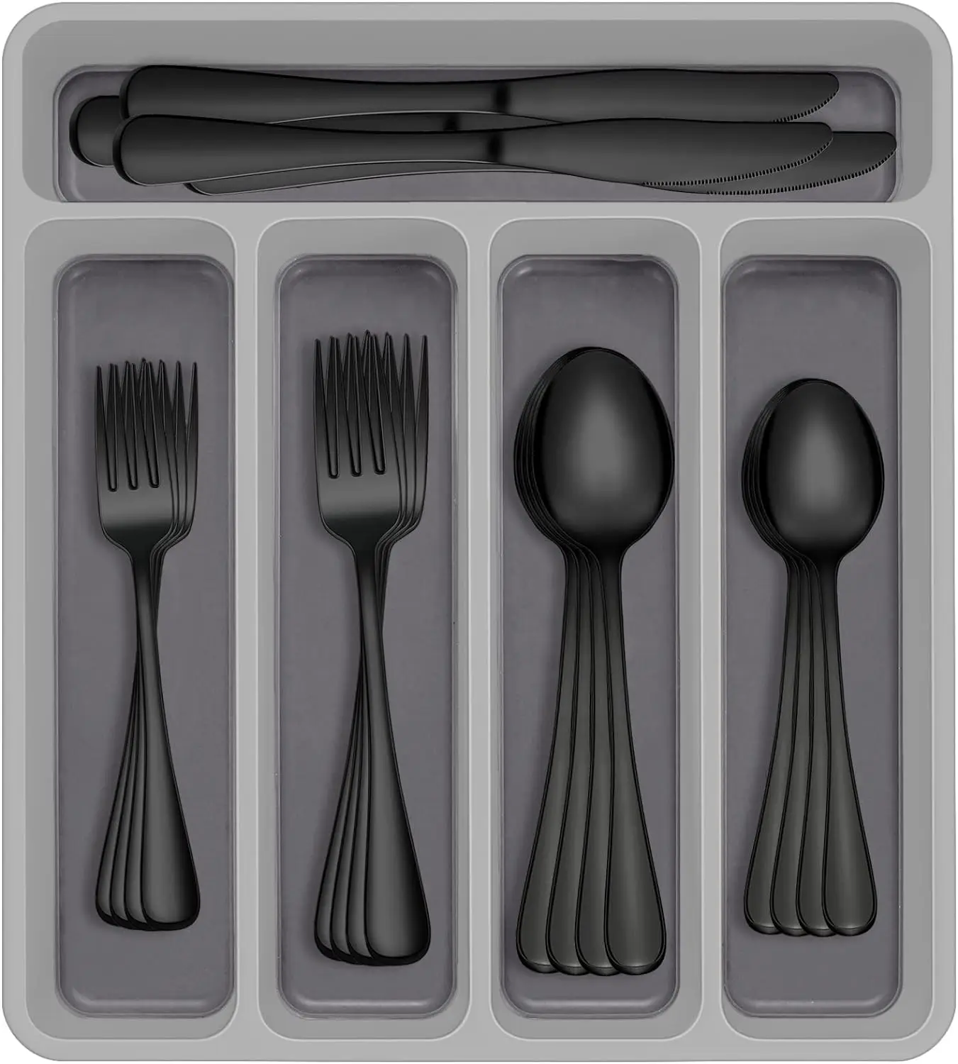 

Black Silverware Set with Organizer, AIVIKI Stainless Steel Flatware Set for 12, Cutlery Utensil Sets for Home Restaurant, Inclu