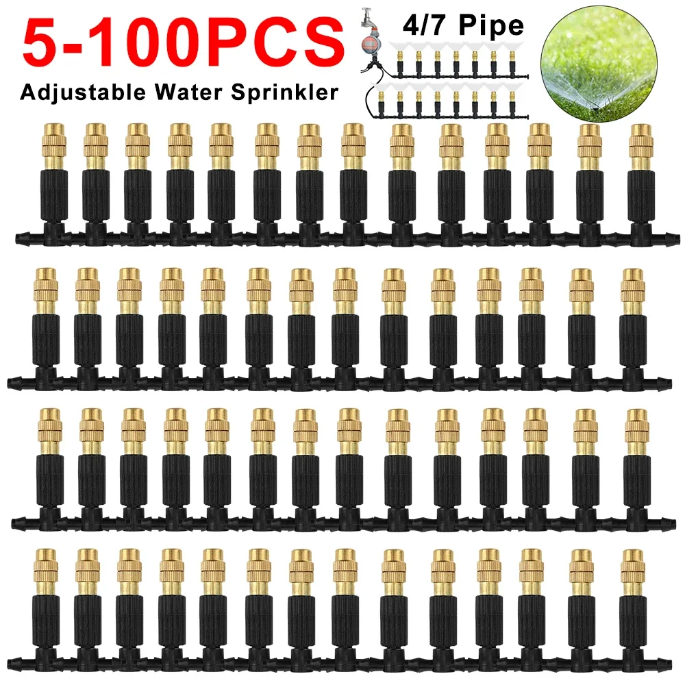 10-100 Stück Outdoor-Nebelkühlsystem Gartenbewässerung Messing-Zerstäuberdüsen 4/7mm Schlauch für Terrasse und Gewächshaus
