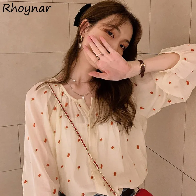 

Floral Shirts Women Summer Sweet Girls Baggy Thin Long Sleeve Designed Sunscreen Clothing Korean Style Temperament Elegant Cozy