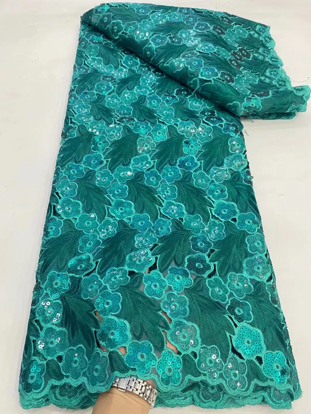 

2023 High Quality African Tulle Lace Fabric Nigerian Hight Qualiy Sequins Embroidery 5 Yards Fabric For Women Dinner DressesSew