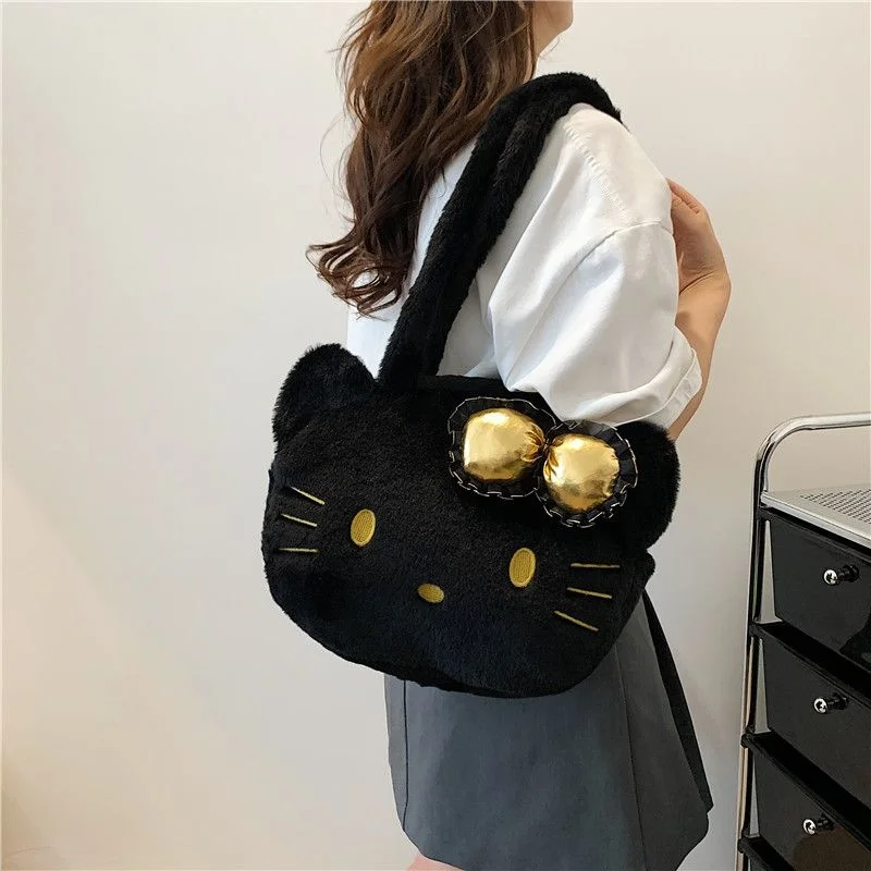 Sanrio Hello Kitty Black Plush Handbags Women Cartoon Soft Cute Bags Y2k  Girl New Japan Korean Trendy Shoulder Bag High Capacity - AliExpress