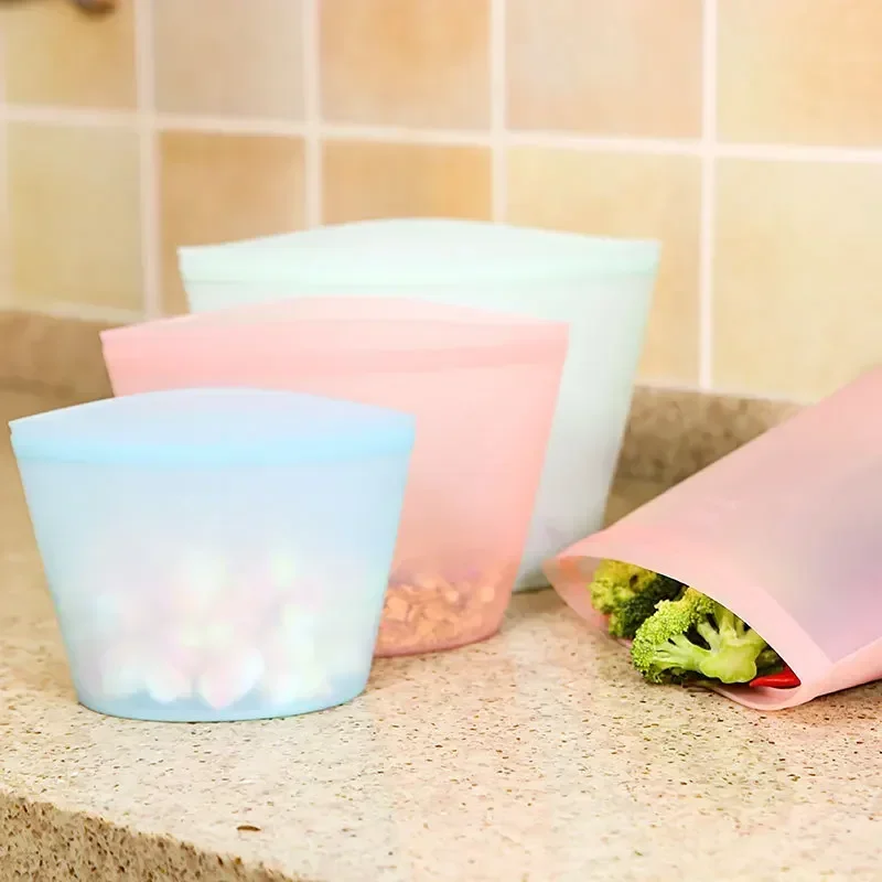 Reusable Silicone Food Storage Bag Fresh-keeping Sealed Ziplock Fridge Cover Leakproof