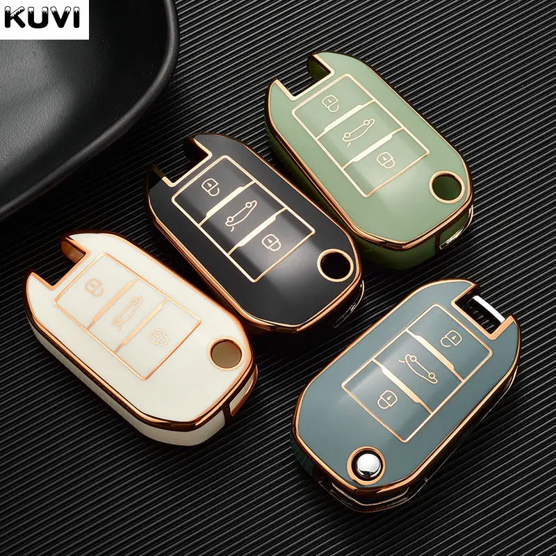 TPU Car Flip Key Case Cover Shell For Peugeot 208 3008 308 508 408 2008 307 4008 For Citroen C4 C3 C6 CACTUS C8 Keyless Fob key case key case cover car key shell