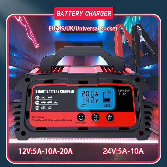 Car Battery Charger 12V Pulse Repair LCD Display Smart Fast Charge AGM Deep  cycle GEL Lead-Acid Charger For Auto Motorcycle - AliExpress