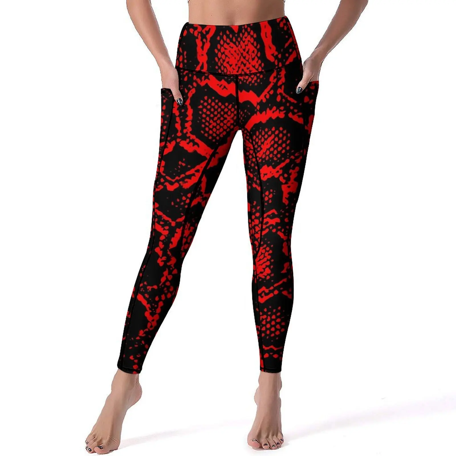 Snakeskin yoga pants sexy black and red python custom leggings high