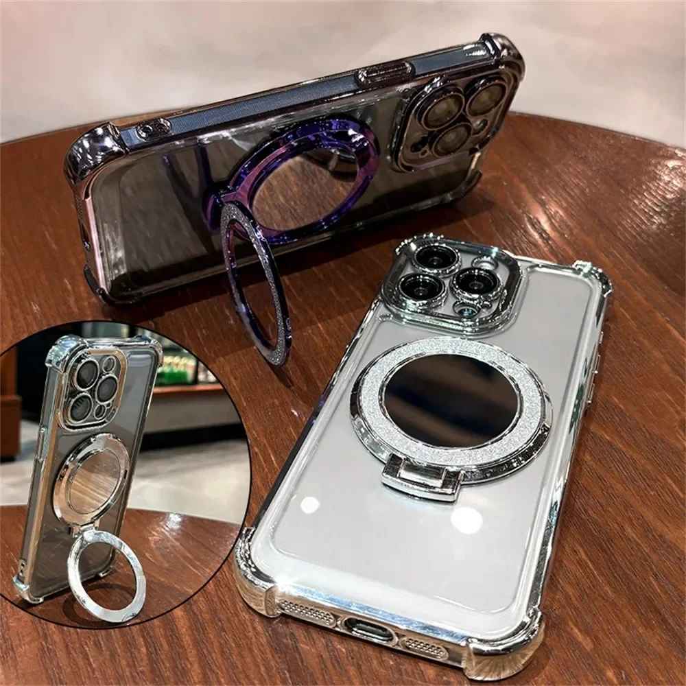 Luxury Glitter Makeup Mirror Case with Plating Holder
