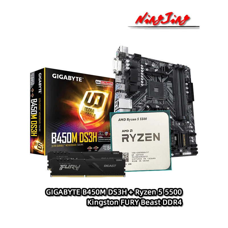 Amd Ryzen 5 5500 R5 5500 Cpu + Gigabyte Ga B450m Ds3h Placa-mãe ...