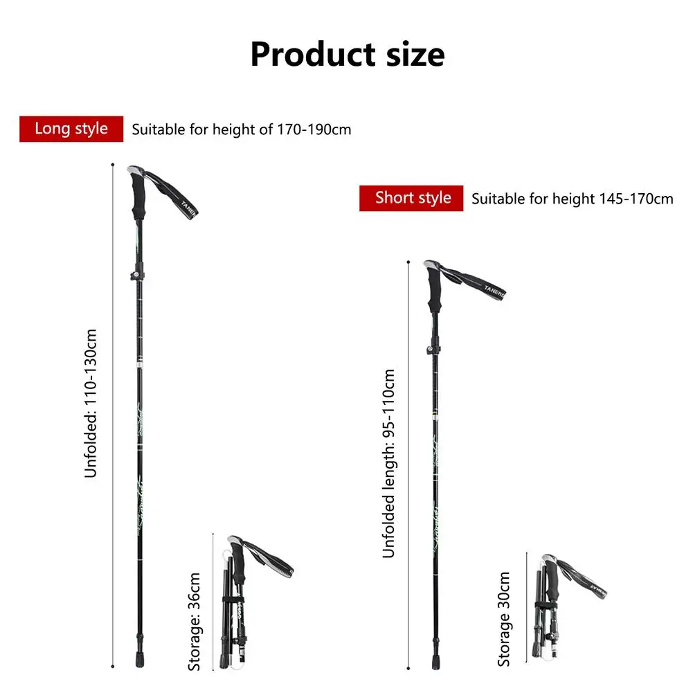 Collapsible Trekking Pole Walking Stick 5 Sections Ultra-light Telescopic Aluminum Alloy Outdoor Hiking Stick