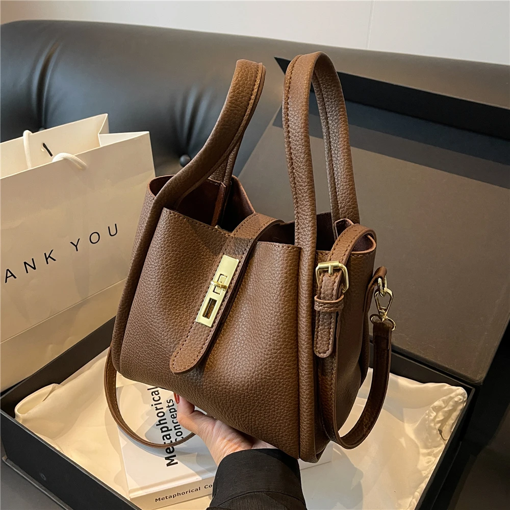 

Hifashion Small Tote Bucket Bags For Women 2024 Trend Designer Soft Ladies Shoulder Crossbody Bag PU Leather Handbags And Purses
