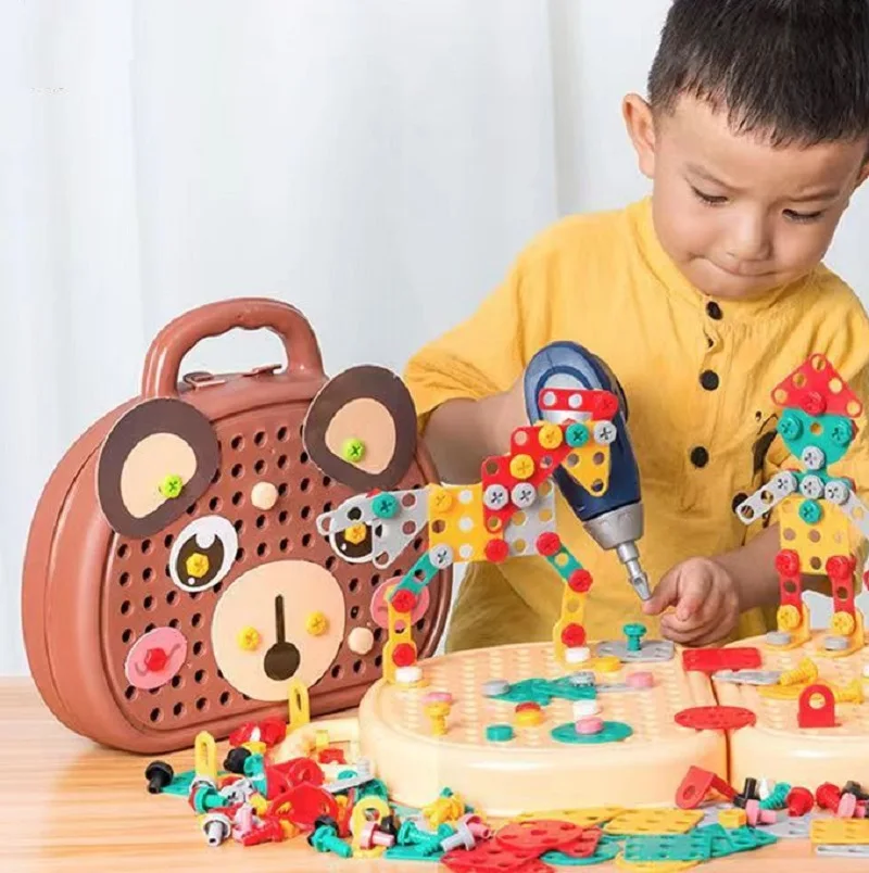 Electric Screwdriver STEM Building Kit for Kid Pretend Play Tool Set with Real Screw Educational Engineering Toy Gift for Ages 5