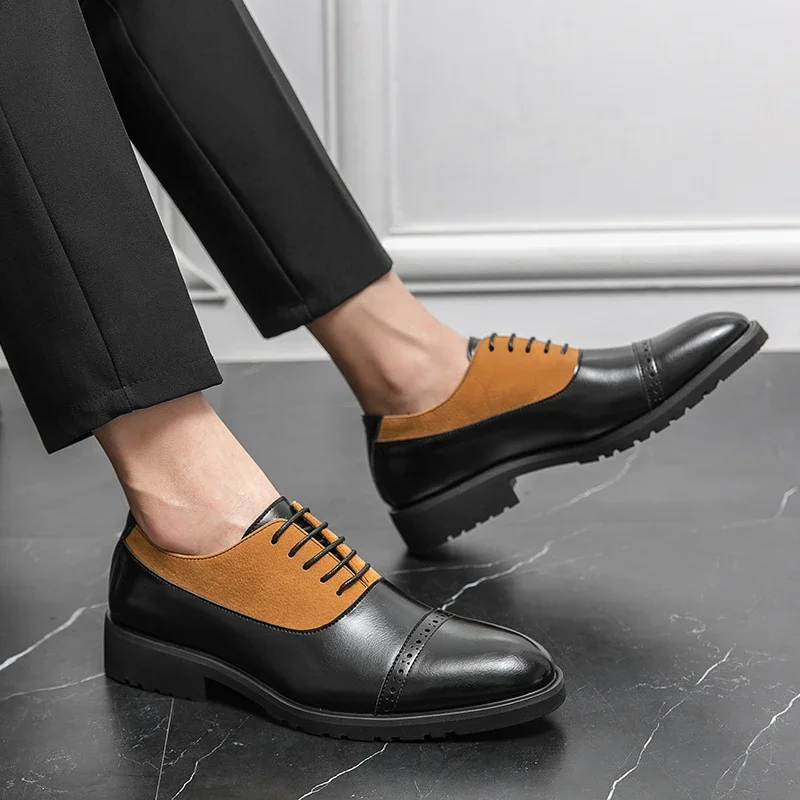 Men New Derby Leather Shoes Retro Fashion Trend British Style PU Black Sizes 38-46  Men  Style