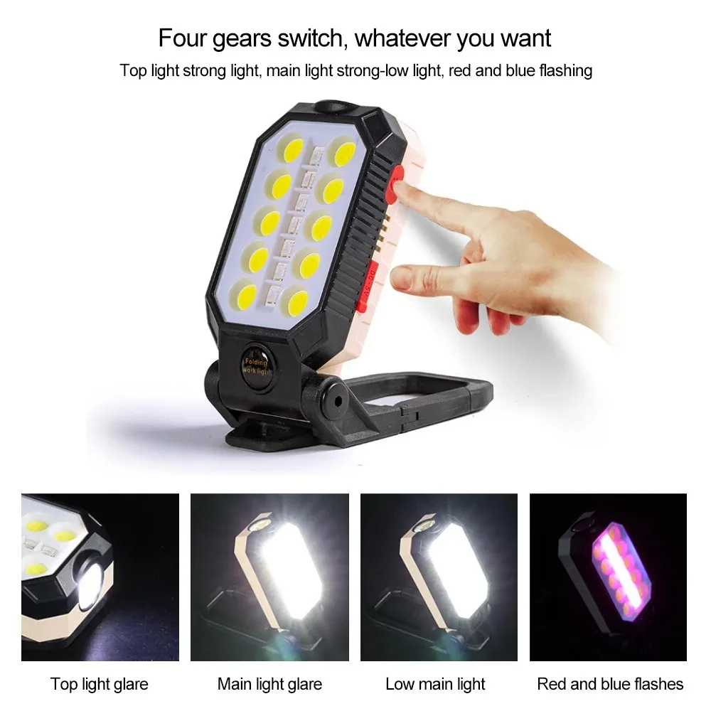 LED COB Work Light Portable Rechargeable Flashlight Magnetic Waterproof Camping Lantern Magnet Design with Power Display led flashlight camping lamp led work light camping lights work light