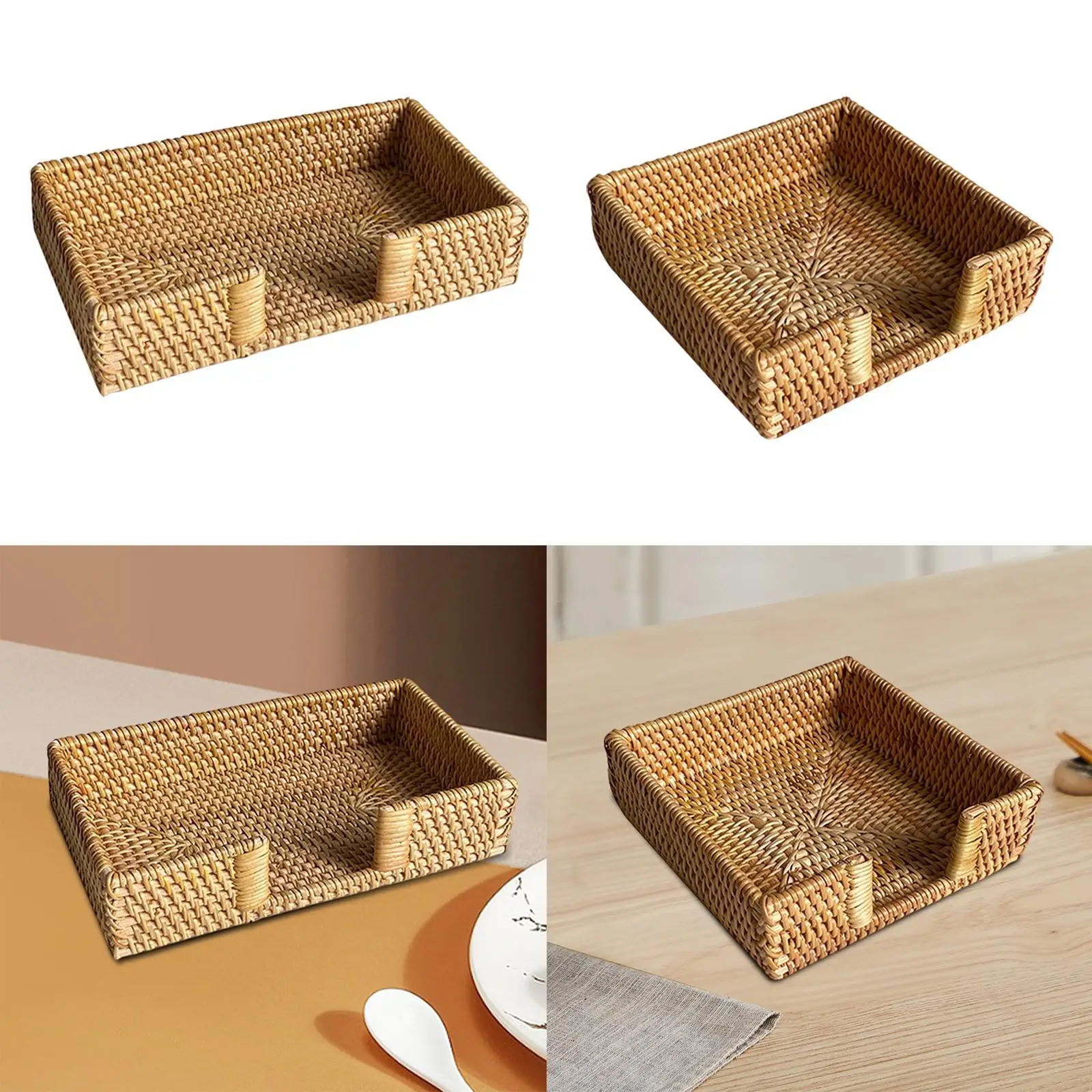 Tissue Paper Towel Storage Tray Wicker Napkin Basket Flat Napkin Holder Rattan Paper Tray for Home Tables Cafe Bathroom Decor 3
