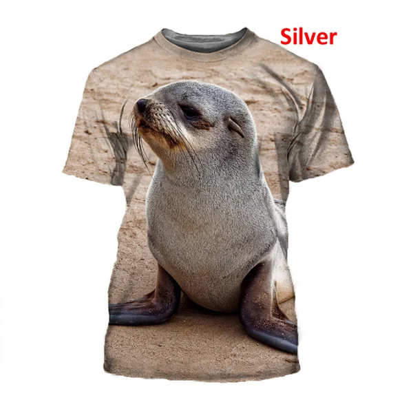 

Футболка мужская с принтом морской собаки, уличная одежда с рисунком морского льва, аниме футболка