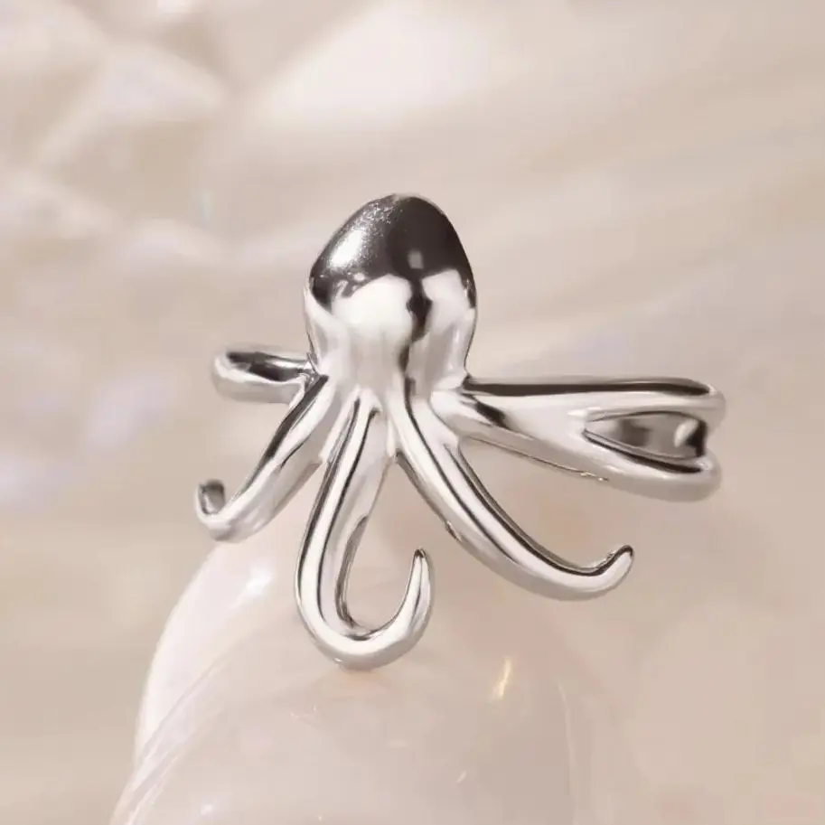 Octopus Rings for Women Smooth Tentacles Stainless Steel