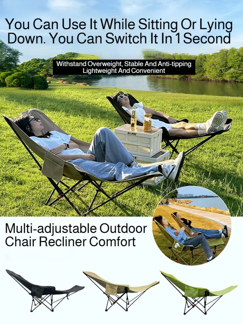 Folding Recliner Camping Chair with Cushion 1