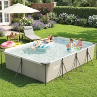Piscine tubulaire démontable Outsunny 394,5 x 208,3 x 80,5 cm 6075 L, piscine rectangulaire avec structure métallique stable, patch de réparation, pompe filtrante non incluse pour 4 à 6 personnes, jardin, extérieur, gris 1