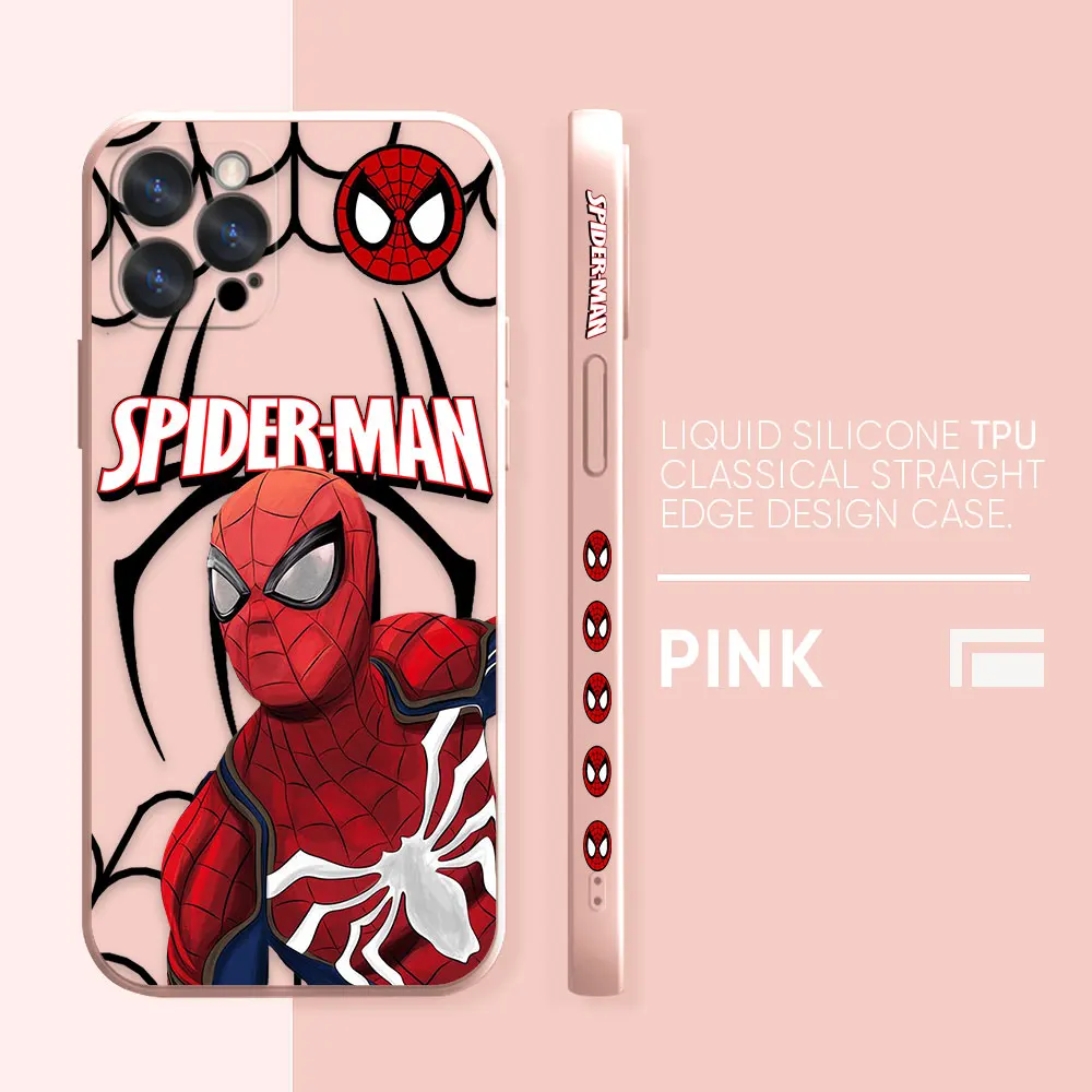 thumbnail image 1 of Funda para iPhone 14 13 12 11 Pro XS Max Mini X XR 7 8 6 6S Plus Color Simple funda de silicona líquida Marvel's Hero Spider-Man, 1 of 5