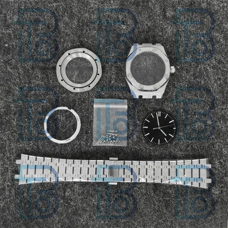 41Mm Frost Watch Case Cinturino Con Fibbia A Farfalla Quadrante Dell'Orologio Lancette Accessori Per Orologi Inferiori Trasparenti Per Royal Oak Seiko