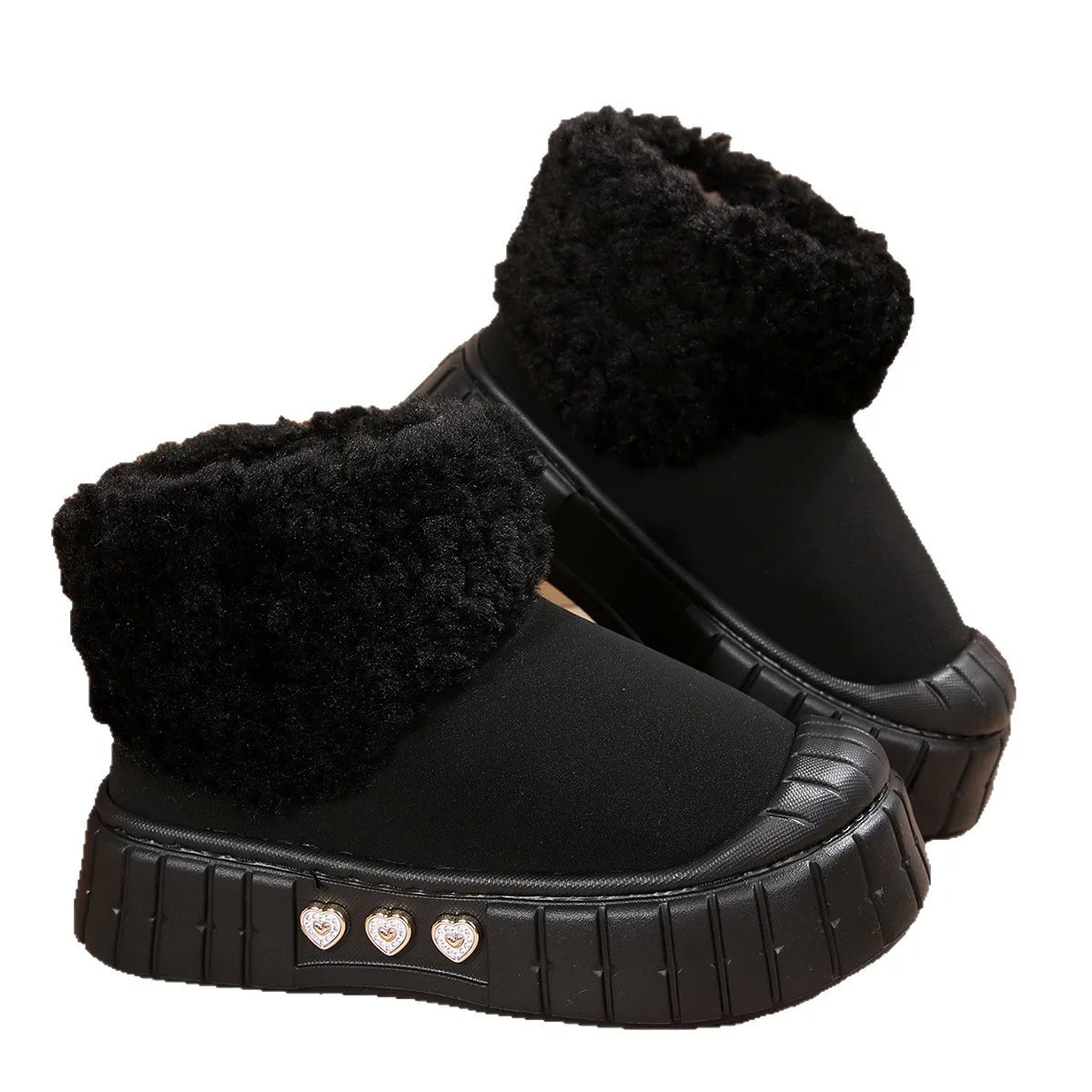 Warm Short Plush Thick Bottom Woman's Snow Boots 2025 Winter Furry Ankle Boots with Platform Metal Decoration Fluffy Fur Shoes