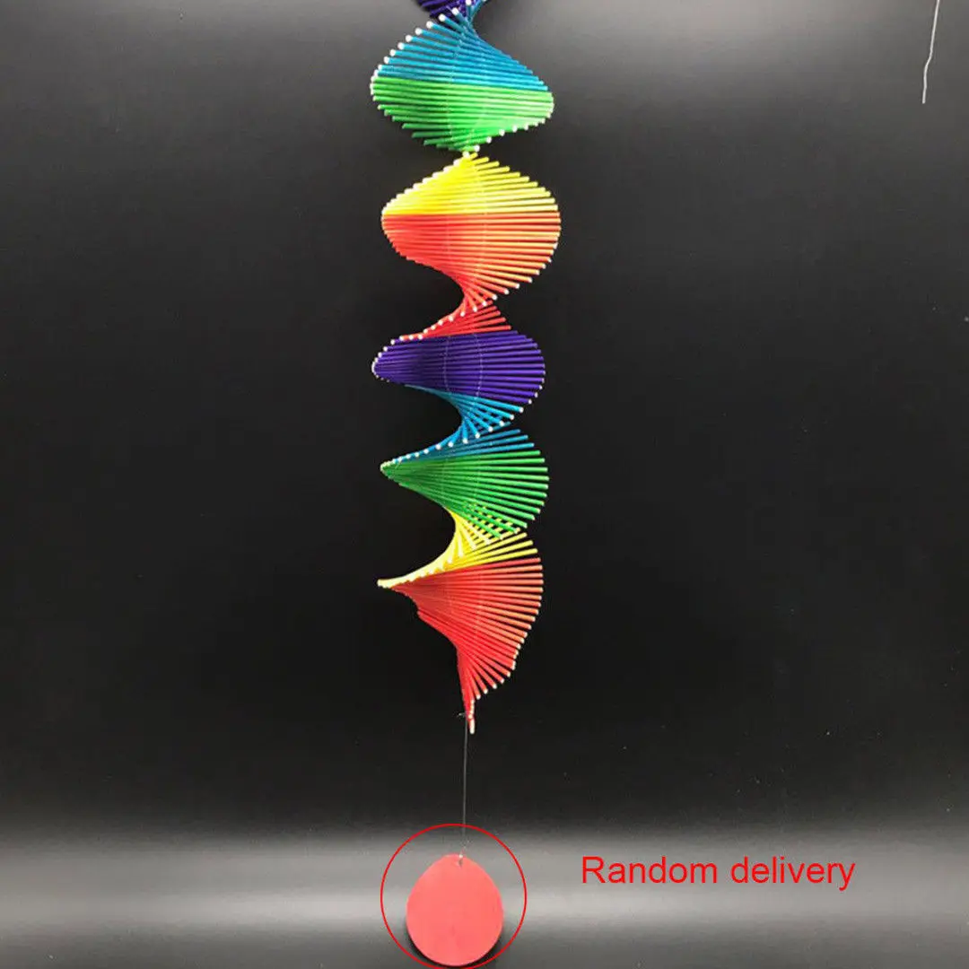 Wood Wind Chimes Colorful Rainbow Wind Spinner Mobile Chime Lawn Spiral Party Home Decor Garden Ornament Decor DIY Pendant