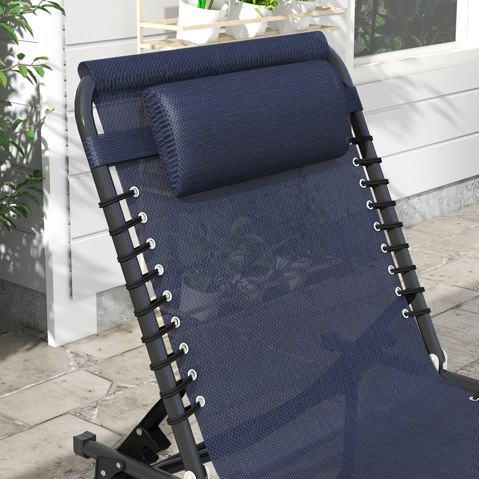 Foldable Beach Chaise Lounge 4 Adjustable Positions Sleeping Bed, Dark Blue 5