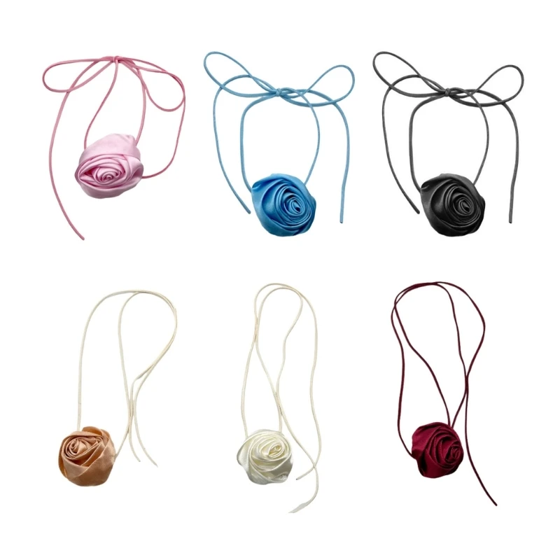 

Romantic Flower Necklaces Women Trend Jewelry Silk Velvets Rose Necklace