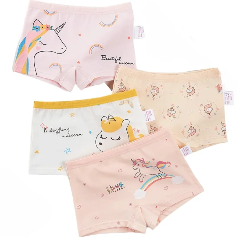 4PCS Girls Unicorn Print Panties Kid Cotton Soft Antibacterial