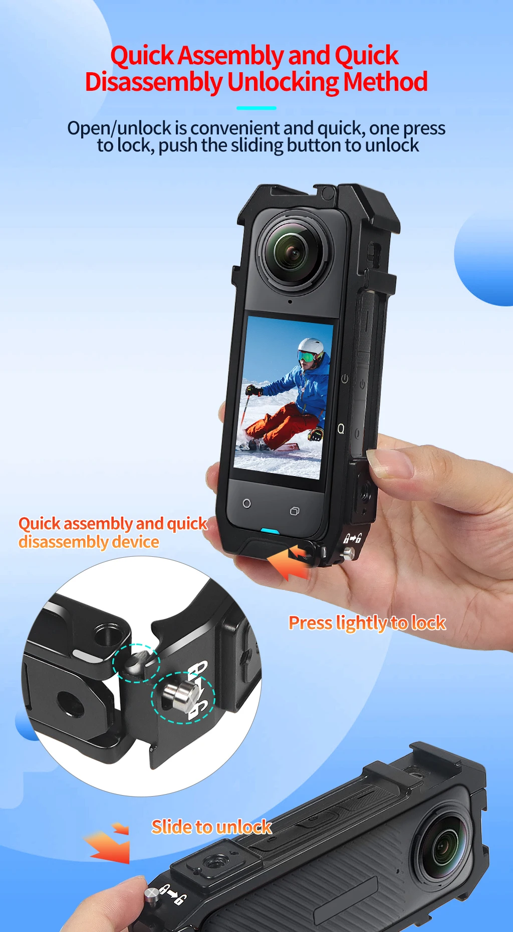 Description Picture 4 of itemX4 Protective Frame Case Quick Mount Cage 1/4 Hole Folding Tripod Adapter Cold Shoe Aluminum Alloy for Insta360 X4 Action Camera