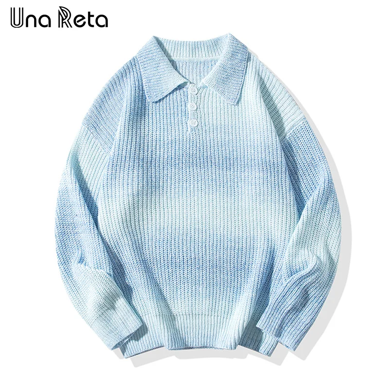 

Мужской свитер с отложным воротником Una Reta, повседневный трикотажный пуловер с длинными рукавами и отложным воротником, Осень-зима свитера парные