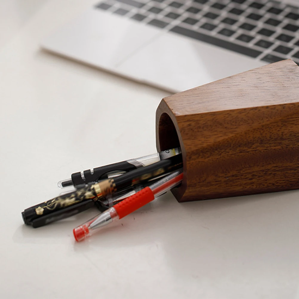 Walnut Wood Pen Pot Halter Desktop Organizer Korb Office Desk Zubehör Vintage Stift Stift Aufbewahrungst Cup für Büroschreibtischschule – Detail 7