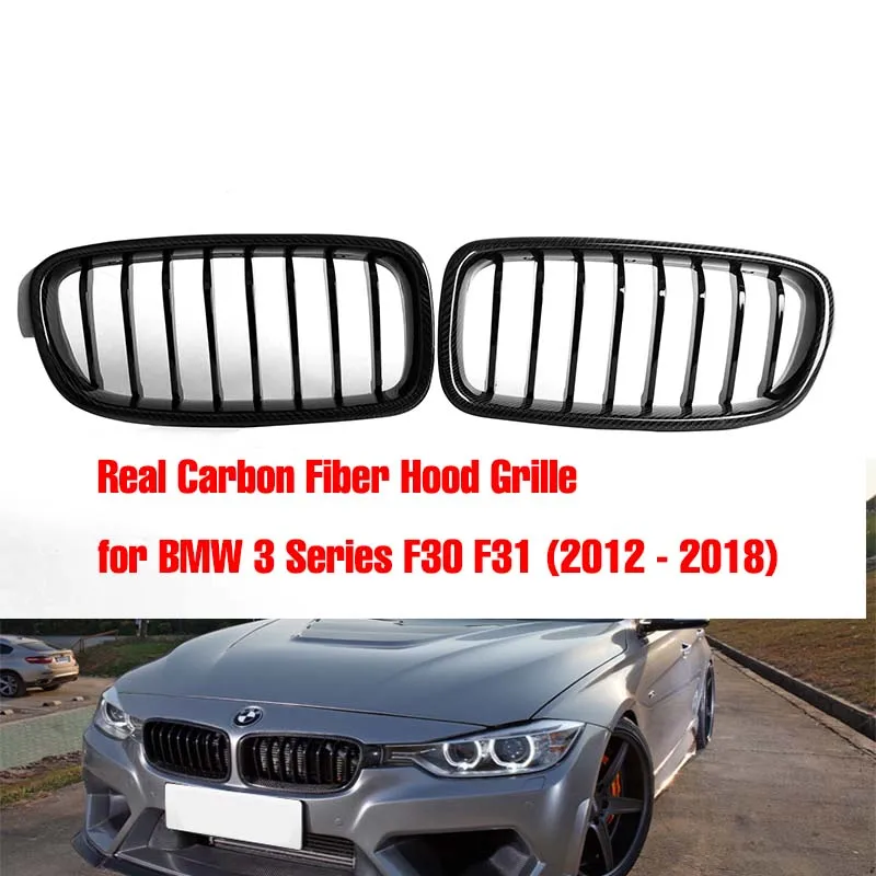 

Car Front Grille Racing Front Sport Grill Real Carbon Fiber + ABS Double Slat Kidney Grille for BMW 3 Series F30/F31 2012-2018