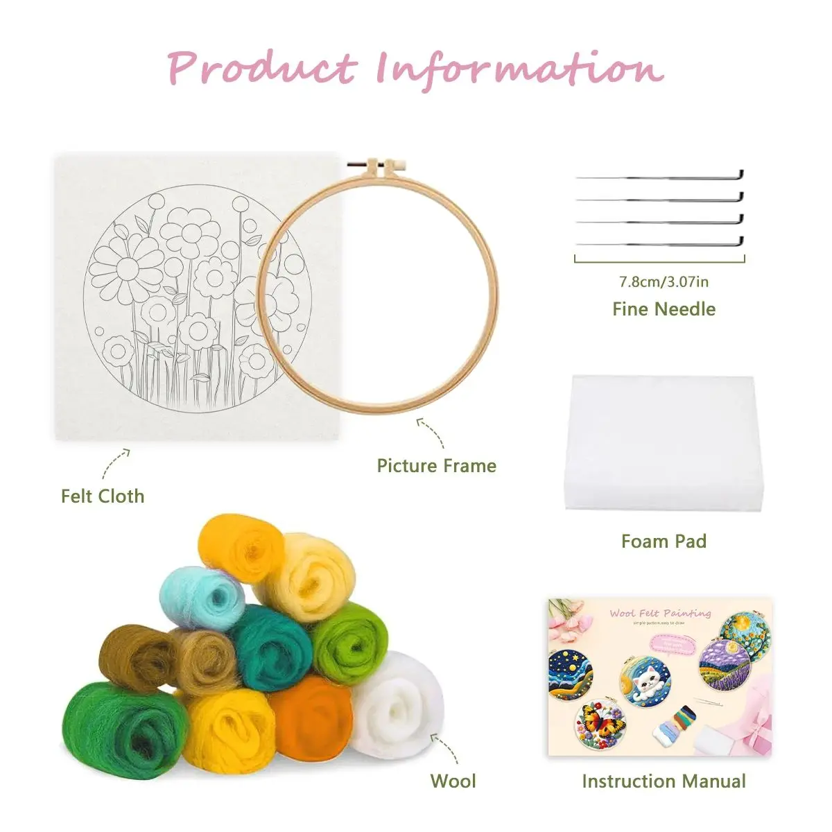 CHENISTORY DIY Wool Felting Kit with Tools Bird Animal Pattern Handcraft Needle Felting Set for Beginners Creative Gift needle felting kit,wool felting kit,needle felting painting kit