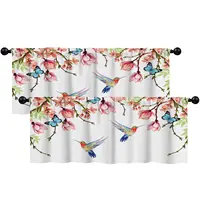 2 Pack Colorful Flowers Valances for Windows, Floral Bird Butterflies Decorative Valance Rod Pocket Window Treatments Kitchen 1