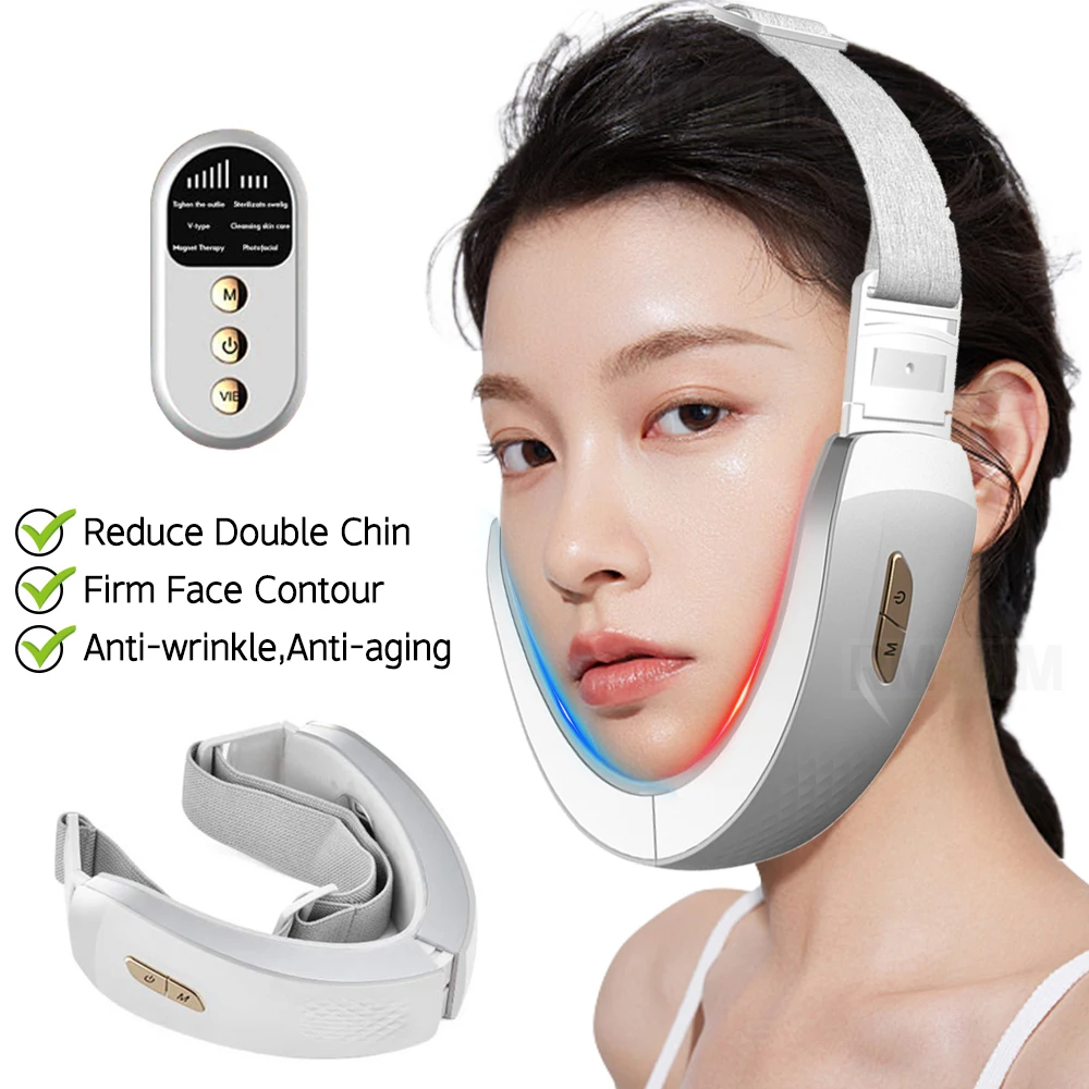 Facial Lifting Device Photon Therapy LED Facial Slimming Vibration Massager Double Chin V Face Shaped Cheek Lift Belt Machine