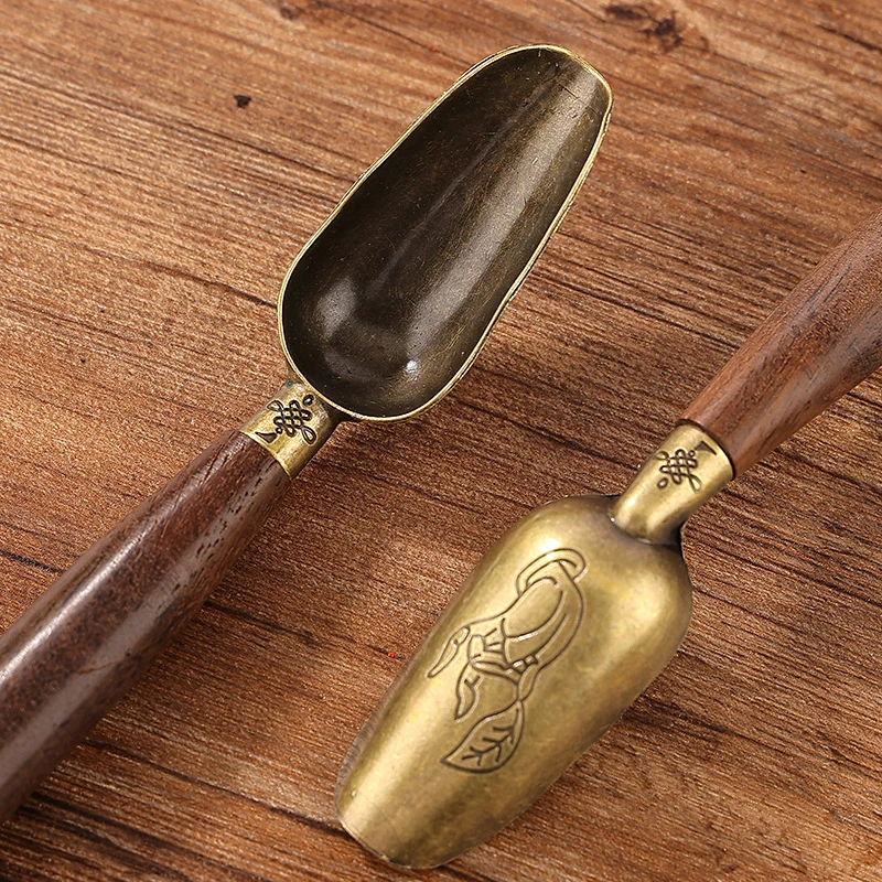 1 Pc Sandalwood Handle Alloy Teaspoon Small Tea Scoop Kung Fu Ceremony Accessories tea spoons