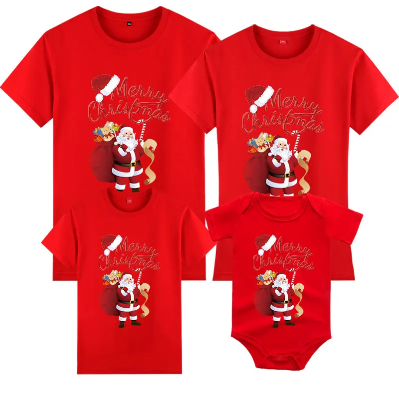 thumbnail image 1 of Camiseta de manga corta con estampado de Papá Noel para familia navideña, ropa para adultos y niños, madre, padre, hija e hijo, 1 of 5