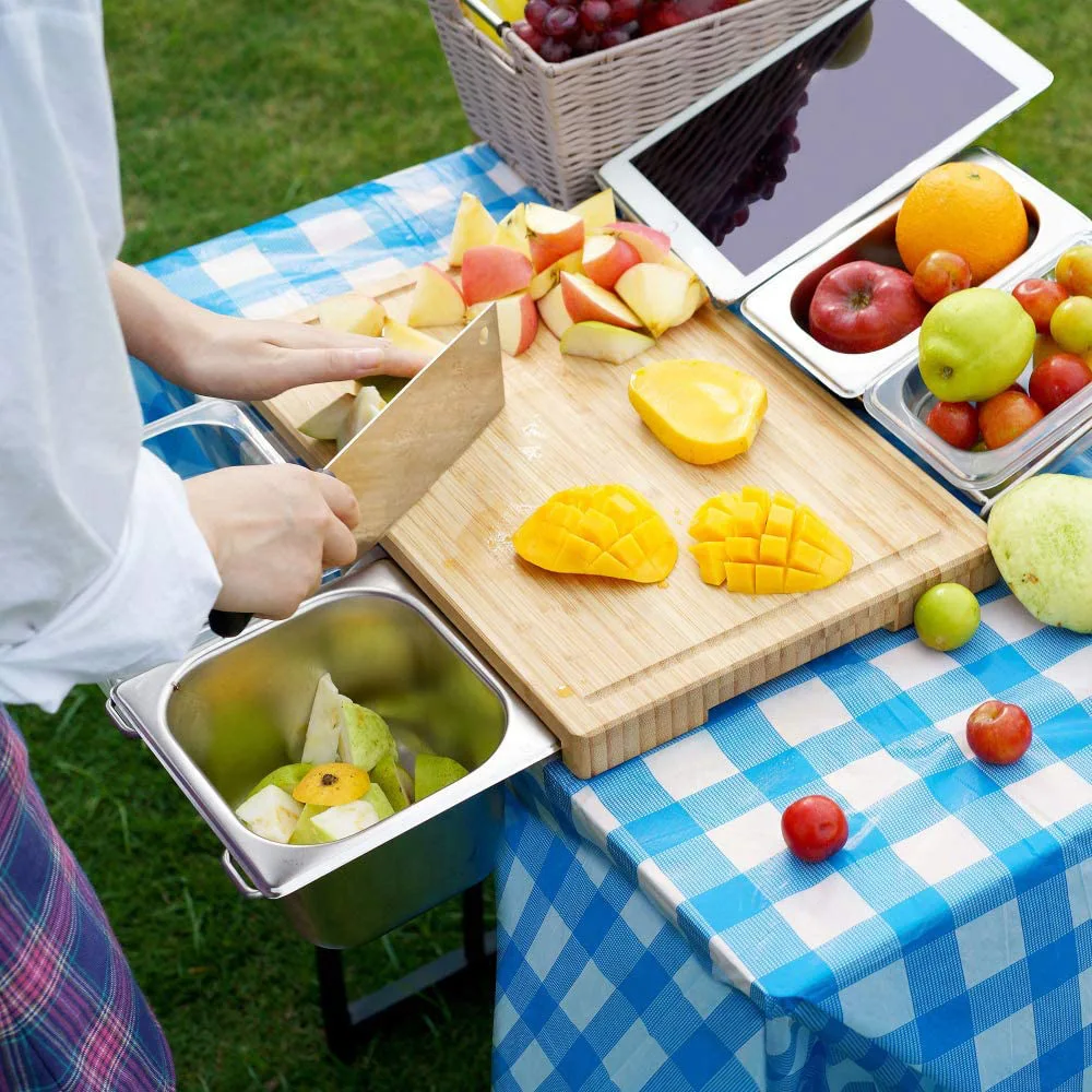 Bamboo Cutting Board with Slide-Out Trays 3 | Bamboo Cutting Board with Slide-Out Trays 2